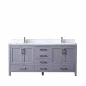  Jacques 72'' Dark Grey Double Vanity, White Carrara Marble Top, White Square Sinks, 72''W x 22''D x 34''H