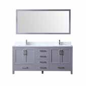  Jacques 72'' Dark Grey Double Vanity, White Carrara Marble Top, White Square Sinks and 70'' Mirror, 72''W x 22''D x 34''H