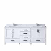  Jacques 80'' White Double Vanity, White Carrara Marble Top, White Square Sinks, 80''W x 22''D x 34''H