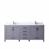  Jacques 80'' Dark Grey Double Vanity, White Carrara Marble Top, White Square Sinks, 80''W x 22''D x 34''H