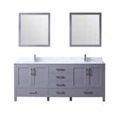  Jacques 80'' Dark Grey Double Vanity, White Carrara Marble Top, White Square Sinks and 30'' Mirrors, 80''W x 22''D x 34''H