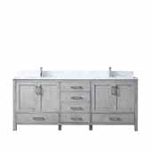  Jacques 80'' Distressed Grey Double Vanity, White Carrara Marble Top, White Square Sinks, 80''W x 22''D x 34''H
