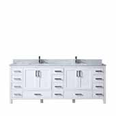  Jacques 84'' White Double Vanity, White Carrara Marble Top, White Square Sinks, 84''W x 22''D x 34''H