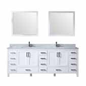  Jacques 84'' White Double Vanity, White Carrara Marble Top, White Square Sinks and 34'' Mirrors, 84''W x 22''D x 34''H