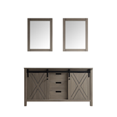 Marsyas, 60'' W Ash Grey Double Sink Bathroom Vanity (Cabinet Only) and Two 24'' W Vanity Mirrors, 59-1/2'' W x 22'' D x 32'' H
