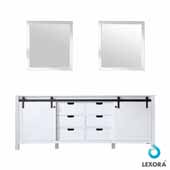  84'' W White Double Sink Bathroom Vanity(Base Cabinet Only) with Soft-close Barn Doors and 34'' W Vanity Mirrors, 83-1/2'' W x 22'' D x 32'' H