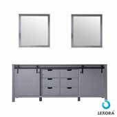  84'' W Dark Grey Double Sink Bathroom Vanity(Base Cabinet Only) with Soft-close Barn Doors and 30'' W Vanity Mirrors, 83-1/2'' W x 22'' D x 32'' H