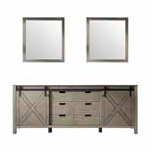  84'' W Ash Grey Double Sink Bathroom Vanity(Base Cabinet Only) with Soft-close Barn Doors and 30'' W Vanity Mirrors, 83-1/2'' W x 22'' D x 32'' H