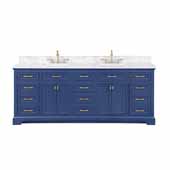  Milano 84'' Width Double Sink Vanity in Blue with White Quartz Countertop