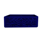  Gothichaus Collection Reversible Fireclay Sink with Gothic Swirl/Fluted Design Front Apron in Sapphire Blue, 30''W x 18''D x 10''H