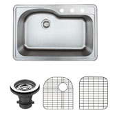  18 Gauge Offset Single-Bowl Topmount Stainless Steel Sink Matte Finish, Package Includes 2 Grids and a Strainer, 33''W x 22''D x 9''H