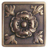  English Garden Collection 1-3/8'' Wide Poppy Square Cabinet Knob in Antique Brass, 1-3/8'' W x 7/8'' D x 1-3/8'' H