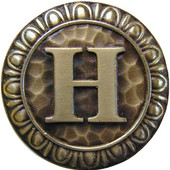  Initial Collection 1-3/8'' Diameter Initial H Round Cabinet Knob in Antique Brass, 1-3/8'' Diameter x 7/8'' D