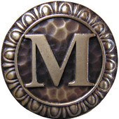  Initial Collection 1-3/8'' Diameter Initial M Round Cabinet Knob in Antique Brass, 1-3/8'' Diameter x 7/8'' D