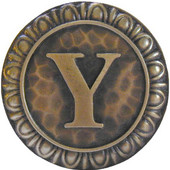  Initial Collection 1-3/8'' Diameter Initial Y Round Cabinet Knob in Antique Brass, 1-3/8'' Diameter x 7/8'' D