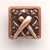  Kitchen Garden Collection 1-1/2'' Wide Leafy Carrot Square Cabinet Knob in Antique Copper, 1-1/2'' W x 7/8'' D x 1-1/2'' H