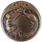  Period Pieces Collection 1-3/8'' Diameter Peacock Lady Round Cabinet Knob in Antique Brass, 1-3/8'' Diameter x 7/8'' D