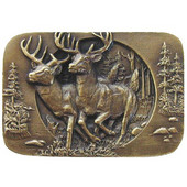  Lodge & Nature Collection 1-1/2'' Wide Bucks on the Run Rectangle Cabinet Knob in Antique Brass, 1-1/2'' W x 7/8'' D x 1'' H