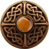  Nouveau Collection 1-3/8'' Diameter Celtic Jewel Round Cabinet Knob in Antique Copper with Tiger Eye Natural Stone, 1-3/8'' Diameter x 1-1/8'' D