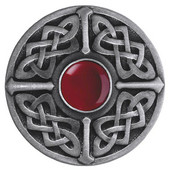  Nouveau Collection 1-3/8'' Diameter Celtic Jewel Round Cabinet Knob in Antique Pewter with Red Carnelian Natural Stone, 1-3/8'' Diameter x 1-1/8'' D