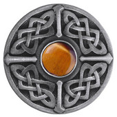  Nouveau Collection 1-3/8'' Diameter Celtic Jewel Round Cabinet Knob in Antique Pewter with Tiger Eye Natural Stone, 1-3/8'' Diameter x 1-1/8'' D