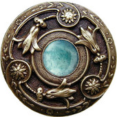 Jewels Collection 1-3/8'' Diameter Jeweled Lily Round Cabinet Knob in Antique Brass with Green Aventurine Natural Stone, 1-3/8'' Diameter x 1-1/8'' D