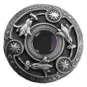  Jewels Collection 1-3/8'' Diameter Jeweled Lily Round Cabinet Knob in Antique Pewter with Onyx Natural Stone, 1-3/8'' Diameter x 1-1/8'' D