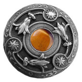  Jewels Collection 1-3/8'' Diameter Jeweled Lily Round Cabinet Knob in Antique Pewter with Tiger Eye Natural Stone, 1-3/8'' Diameter x 1-1/8'' D