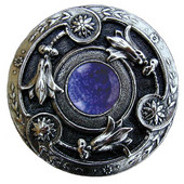  Jewels Collection 1-3/8'' Diameter Jeweled Lily Round Cabinet Knob in Brite Nickel with Blue Sodalite Natural Stone, 1-3/8'' Diameter x 1-1/8'' D