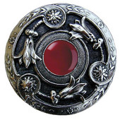  Jewels Collection 1-3/8'' Diameter Jeweled Lily Round Cabinet Knob in Brite Nickel with Red Carnelian Natural Stone, 1-3/8'' Diameter x 1-1/8'' D