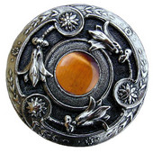  Jewels Collection 1-3/8'' Diameter Jeweled Lily Round Cabinet Knob in Brite Nickel with Tiger Eye Natural Stone, 1-3/8'' Diameter x 1-1/8'' D
