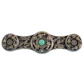  Jewels Collection 3-7/8'' Wide Jeweled Lily Cabinet Pull in Antique Brass with Green Aventurine Natural Stone Center, 3-7/8'' W x 7/8'' D x 1-1/16'' H