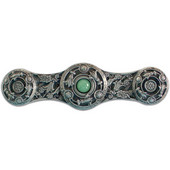  Jewels Collection 3-7/8'' Wide Jeweled Lily Cabinet Pull in Antique Pewter with Green Aventurine Natural Stone Center, 3-7/8'' W x 7/8'' D x 1-1/16'' H