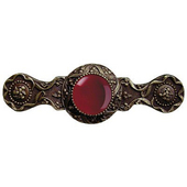 Jewels Collection 3-7/8'' Wide Victorian Jewel Cabinet Pull in Antique Brass with Red Carnelian Natural Stone, 3-7/8'' W x 1-1/4'' D x 1-1/4'' H