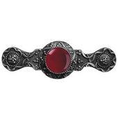  Jewels Collection 3-7/8'' Wide Victorian Jewel Cabinet Pull in Antique Pewter with Red Carnelian Natural Stone, 3-7/8'' W x 1-1/4'' D x 1-1/4'' H
