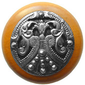  Classic Collection 1-1/2'' Diameter Regal Crest Maple Wood Round Knob in Brilliant Pewter, 1-1/2'' Diameter x 1-1/8'' D