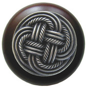  Pastimes Collection 1-1/2'' Diameter Classic Weave Round Wood Cabinet Knob in Antique Pewter and Dark Walnut, 1-1/2'' Diameter x 1-1/8'' D