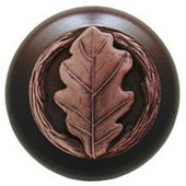  Leaves Collection 1-1/2'' Diameter Oak Leaf Dark Walnut Wood Round Knob in Antique Copper, 1-1/2'' Diameter x 1-1/8'' D
