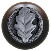  Leaves Collection 1-1/2'' Diameter Oak Leaf Dark Walnut Wood Round Knob in Antique Pewter, 1-1/2'' Diameter x 1-1/8'' D
