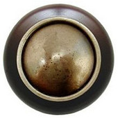  Classic Collection 1-1/2'' Diameter Plain Dome Dark Walnut Wood Round Knob in Antique Brass, 1-1/2'' Diameter x 1-1/8'' D