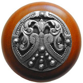  Classic Collection 1-1/2'' Diameter Regal Crest Round Wood Cabinet Knob in Antique Pewter and Cherry, 1-1/2'' Diameter x 1-1/8'' D