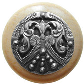  Classic Collection 1-1/2'' Diameter Regal Crest Round Wood Cabinet Knob in Antique Pewter and Natural, 1-1/2'' Diameter x 1-1/8'' D