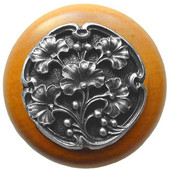  Florals & Leaves Collection 1-1/2'' Diameter Ginkgo Berry Round Wood Cabinet Knob in Antique Pewter and Maple, 1-1/2'' Diameter x 1-1/8'' D