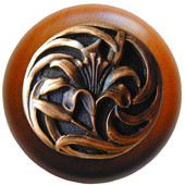  Florals & Leaves Collection 1-1/2'' Diameter Tiger Lily Round Wood Cabinet Knob in Antique Copper and Cherry, 1-1/2'' Diameter x 1-1/8'' D