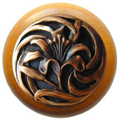  Florals & Leaves Collection 1-1/2'' Diameter Tiger Lily Round Wood Cabinet Knob in Antique Copper and Maple, 1-1/2'' Diameter x 1-1/8'' D