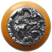 Florals & Leaves Collection 1-1/2'' Diameter Hibiscus Round Wood Cabinet Knob in Antique Pewter and Maple, 1-1/2'' Diameter x 1-1/8'' D
