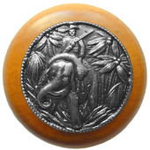  Lodge & Nature Collection 1-1/2'' Diameter Jungle Patrol Round Wood Cabinet Knob in Antique Pewter and Maple, 1-1/2'' Diameter x 1-1/8'' D