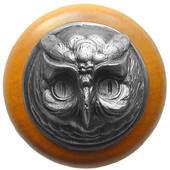  Fun in the Kitchen Collection 1-1/2'' Diameter Wise Owl Round Wood Cabinet Knob in Antique Pewter and Maple, 1-1/2'' Diameter x 1-1/2'' D