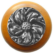  Classic Collection 1-1/2'' Diameter Chrysanthemum Round Wood Cabinet Knob in Satin Nickel and Maple, 1-1/2'' Diameter x 1-1/8'' D