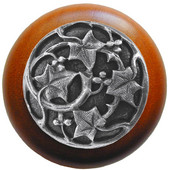  Florals & Leaves Collection 1-1/2'' Diameter Ivy with Berries Round Wood Cabinet Knob in Antique Pewter and Cherry, 1-1/2'' Diameter x 1-1/8'' D